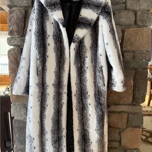 Dennis Basso Black and White Faux Fur Teddy Jacket